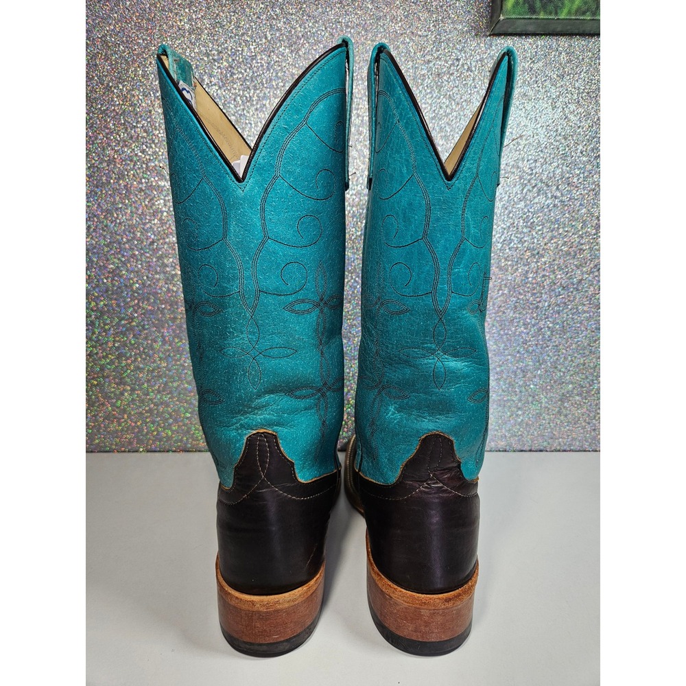 ANDERSON Bean Women's 6B Brown Turquoise Leather Square Toe Cowboy Western Boots - Picture 4 of 9
